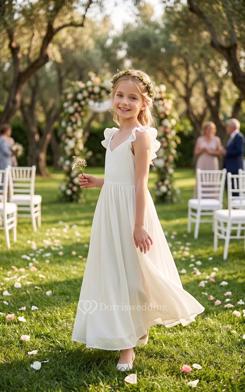 Simple Chiffon Short Communion Cap Flowergirl Dress video preview