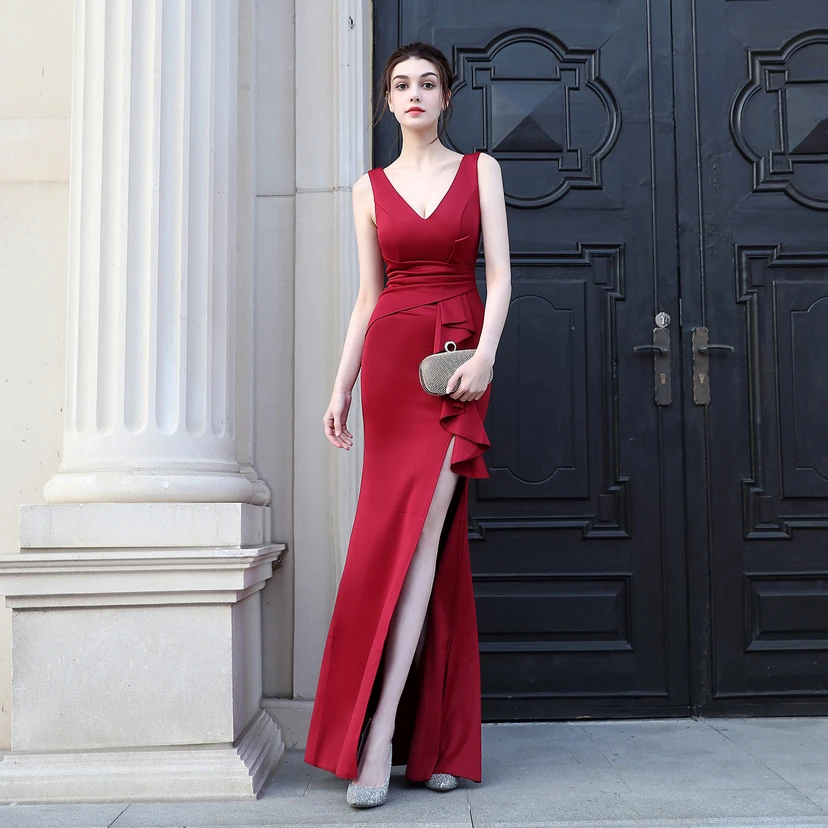 Toast Dress Bride Long Sleeveless Red Thank You Banquet Slim Fishtail Skirt Wedding Car Model Exhibition Dress view 23