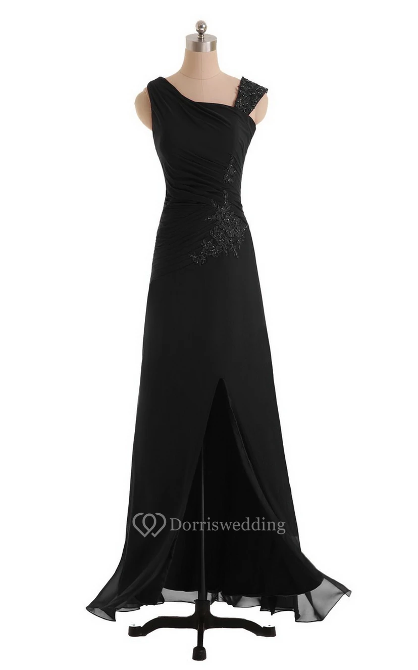 Sleeveless Chiffon Dress With Front Slit and Ruching view 4