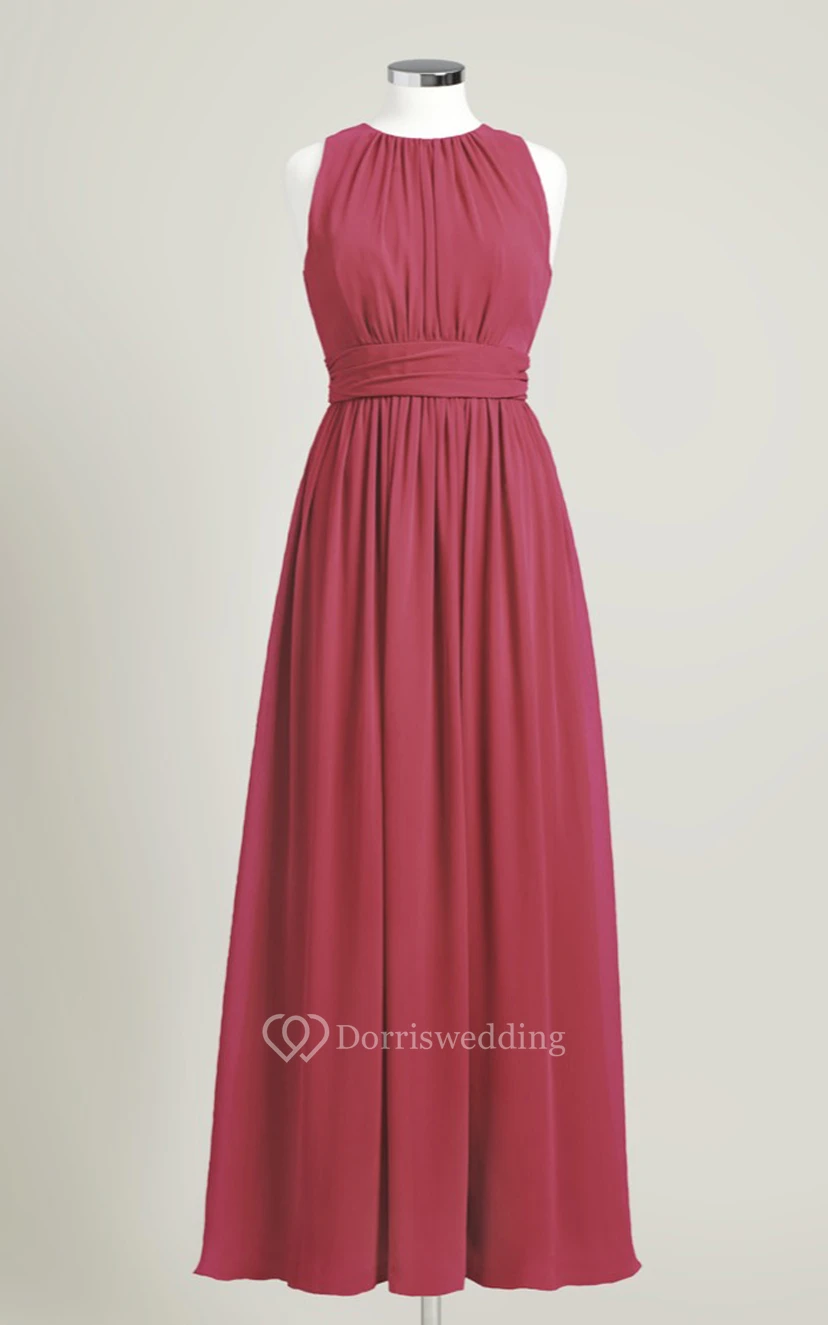 Impressive Long-Chiffon Sleeveless Jewel-Neck Dress view 16