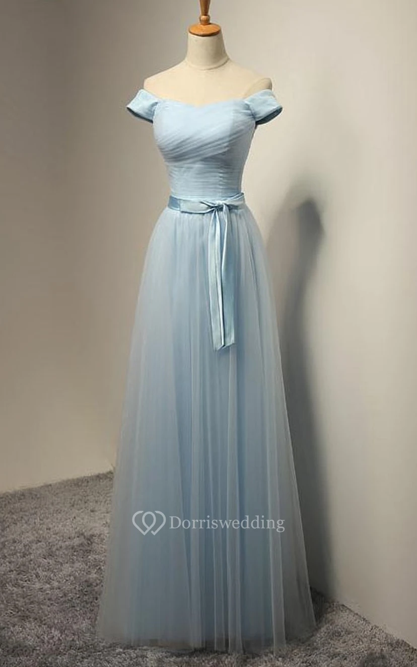 A-line Off-the-shoulder Floor-length Pleats Tulle Dress