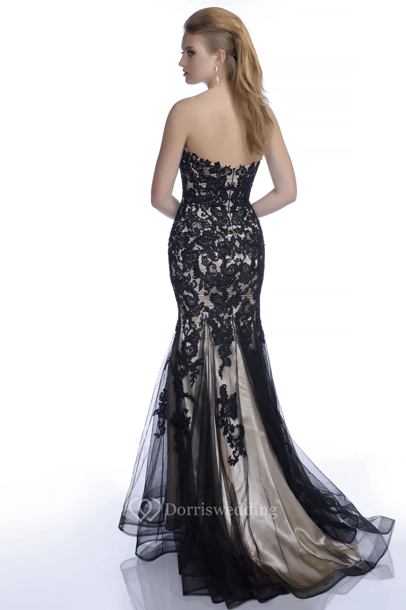 Sweetheart Mermaid Tulle Prom Dress With Lace Appliques And Jeweled Bust view 2
