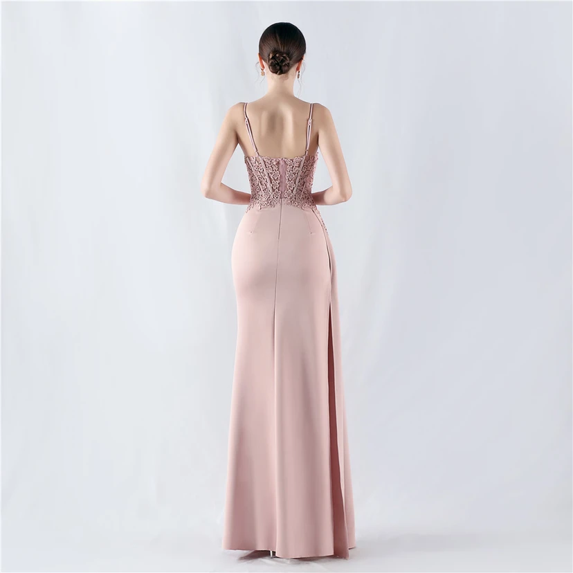 Heavy Hot Diamonds And Flower-Set Waisted Fishbone Satin Evening Dress Annual Meeting Wedding view 15