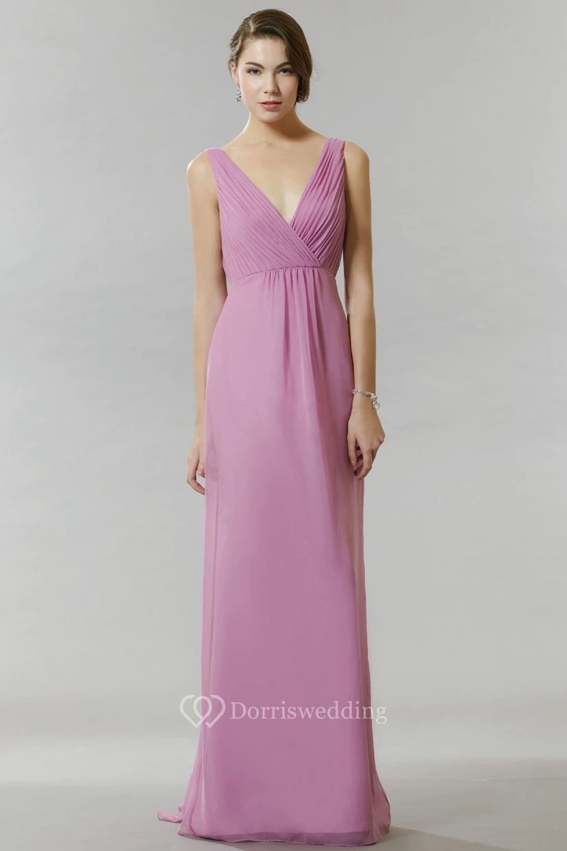 Ruched V-Neck Sleeveless Chiffon Bridesmaid Dress With Bow view 3