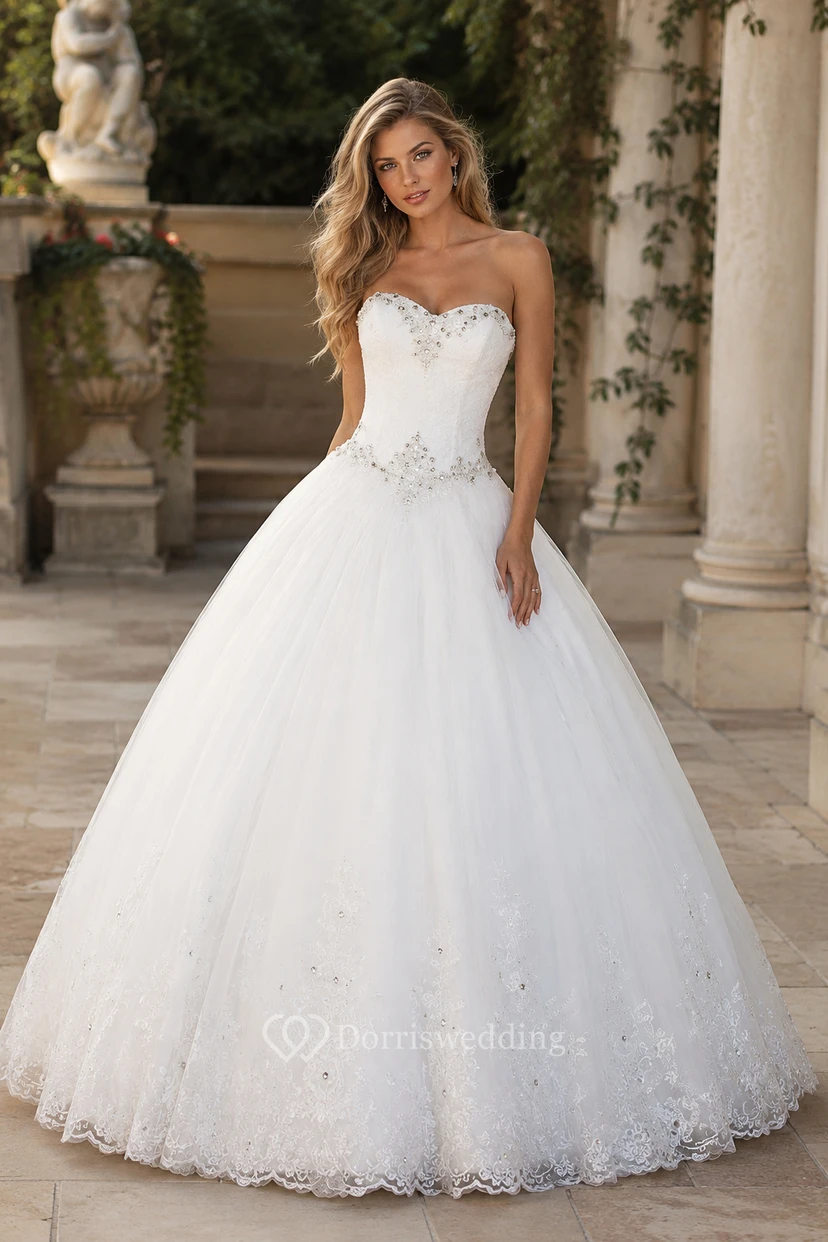 Ball Gown Sweetheart Bell Pleats Beading Appliques Flower Court Train Zipper Lace-Up Back Chiffon Tulle Lace Sequins Organza Satin Taffeta Dress view 2
