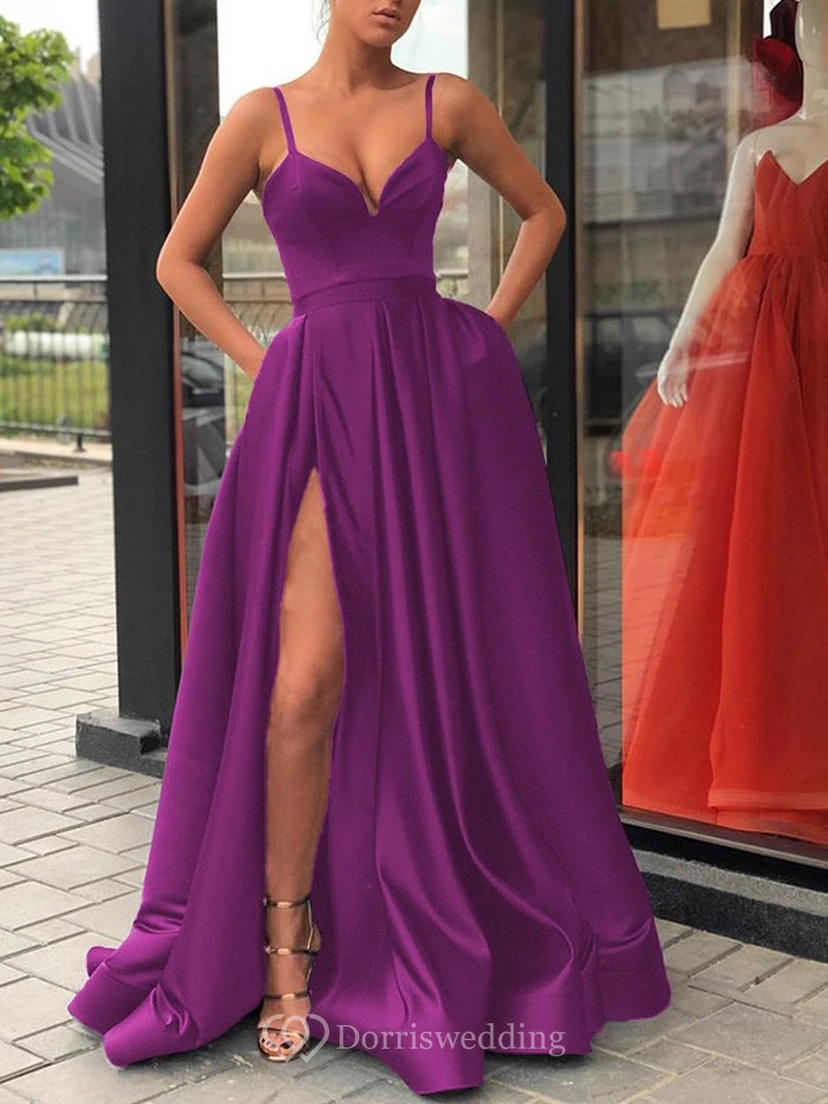 Spaghetti Satin Black Empire A-line Solid Prom Dress view 30