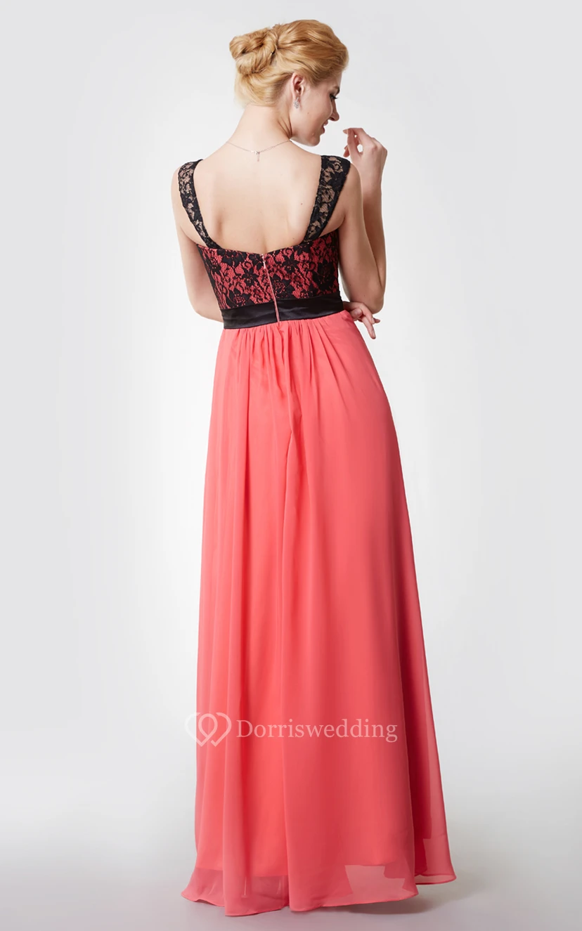 Sleeveless A-line Long Chiffon Dress With Lace Bodice view 3