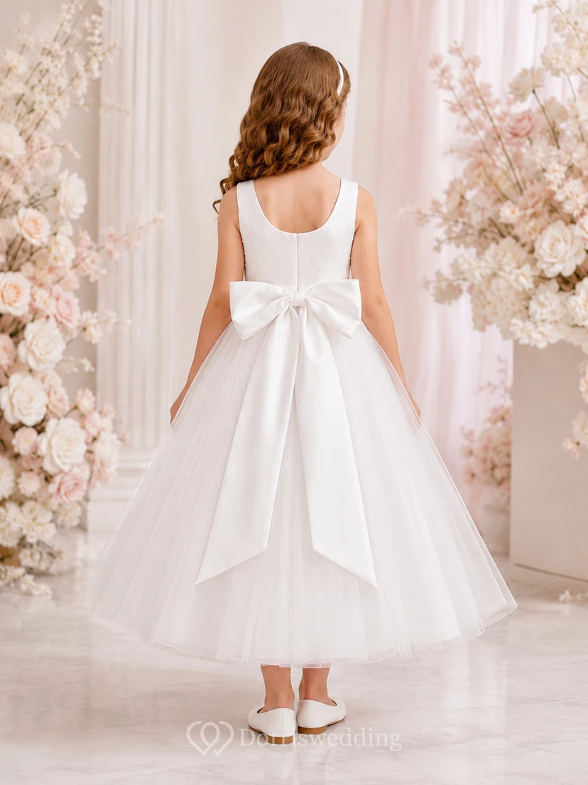 Teelanges Kleid mit quadratischem Ausschnitt, Tüllschleife, für Kommunion, Blumenmädchen, Kommunionkleid view 2