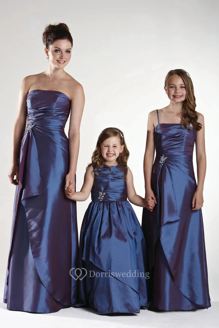 Ruched Strapless Satin Bridesmaid Dress With Draping And Waist Jewellery
