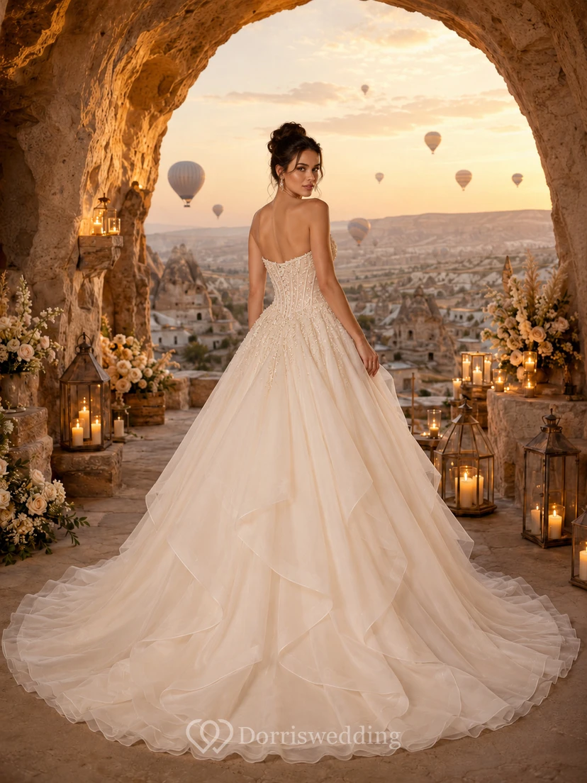 Prinzessinnen-Trägerloses Ballkleid aus Tüll mit Herzausschnitt – Perfekt für die Hochzeit im Ausland view 2