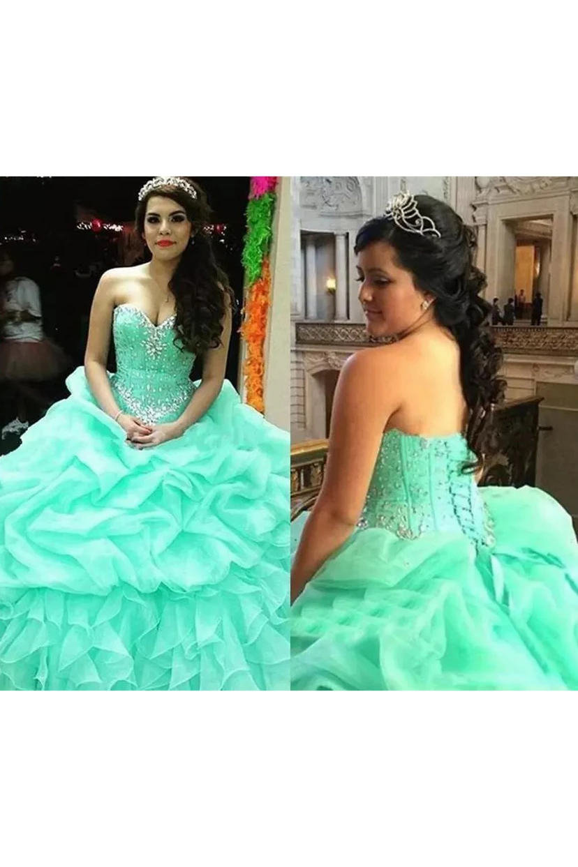 Ballkleid mit Herzausschnitt, bodenlang, ärmellos, aus Organza, mit Schnürung am Rücken