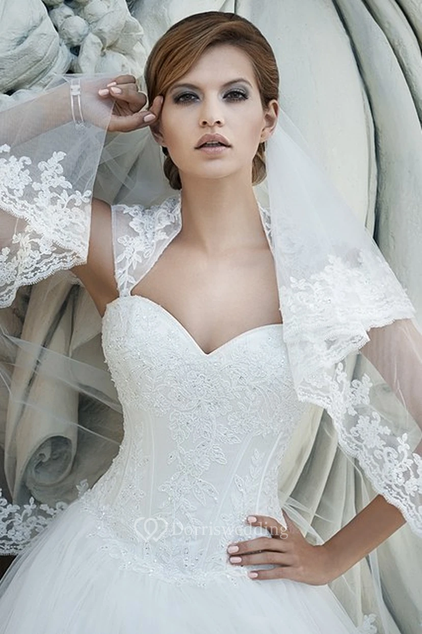 A-Linien-Hochzeitskleid im Queen-Anne-Stil aus Tüll und Spitze mit Applikationen view 3