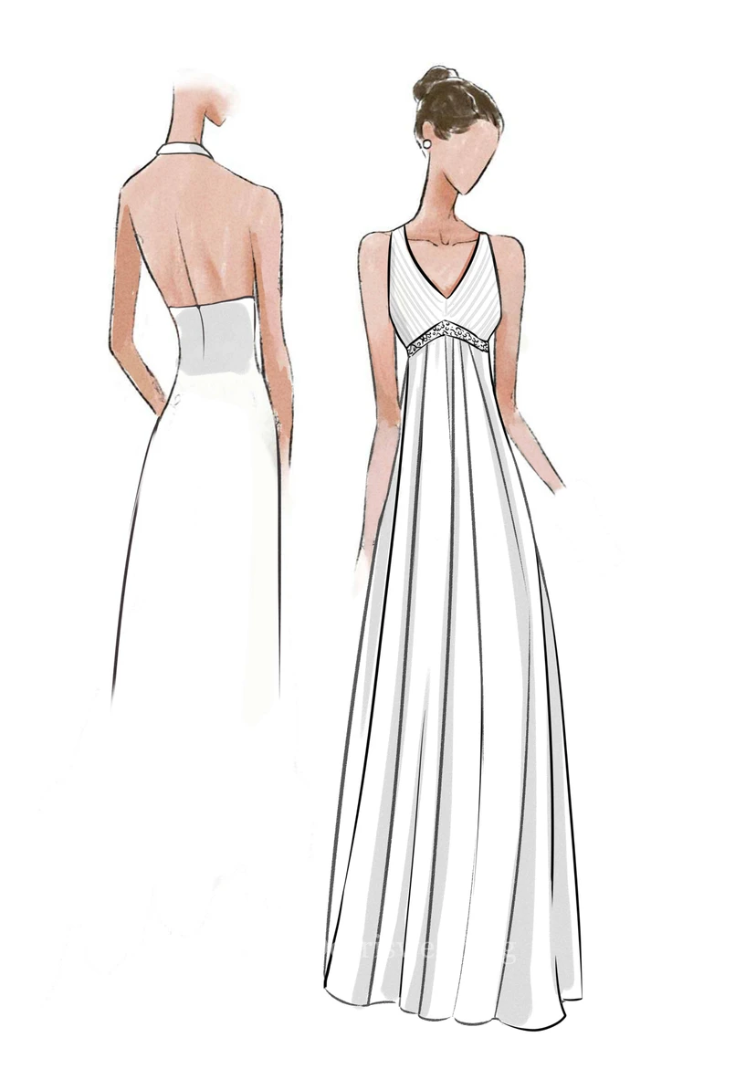 Robe de mariée blanche en mousseline à col V et dos nu, idéale pour la plage view 11