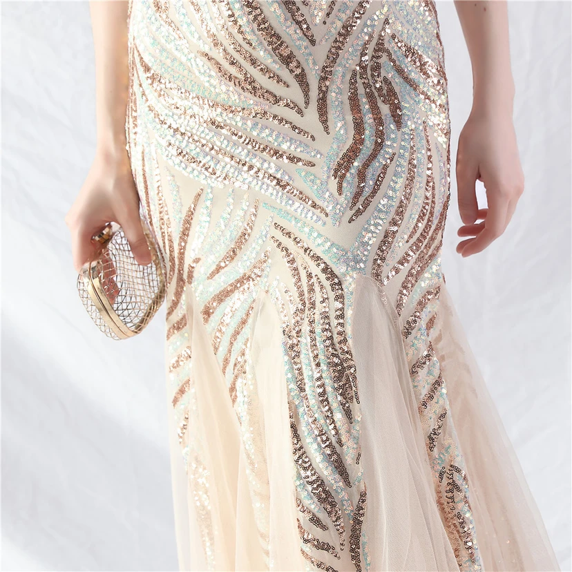 Crafted Ostrich Feather Stacked Sequins Splicing Mesh Gauze High-End Evening Dress Clothes view 60