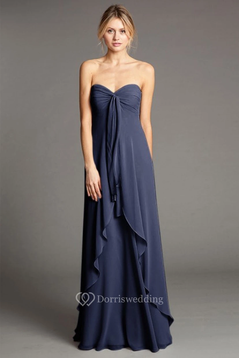 A-Line Sweetheart Sleeveless Draped Empire Floor-Length Chiffon Bridesmaid Dress