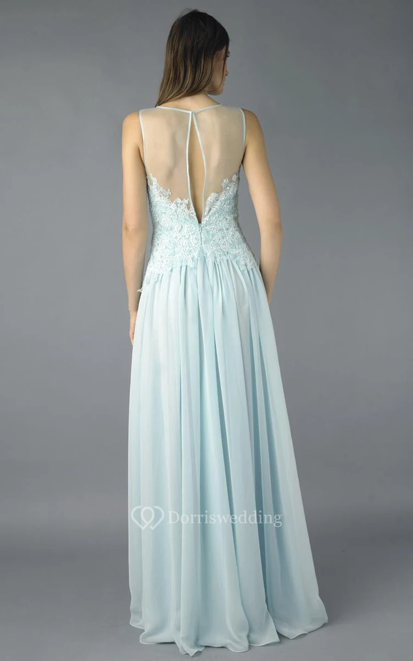 A-line Floor-length High Neck Sleeveless Chiffon Keyhole Dress view 2
