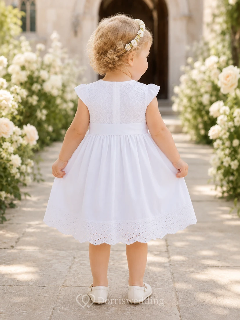 Simple Cotton Batiste Baby Christening A-Line Cap Sleeve Knee-Length Dress Adorable Casual view 2