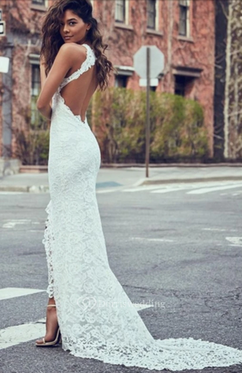 Sheath Lace High Neck Sleeveless Open Back Dress view 2