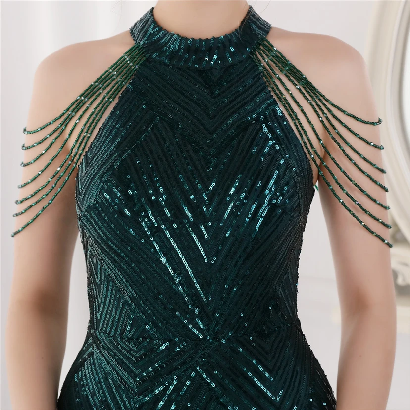 Robe de soirée élégante à col halter et sequins, allure de reine, style banquet, longue robe de soirée sirène à sequins, style star, glamour et décontracté. view 47