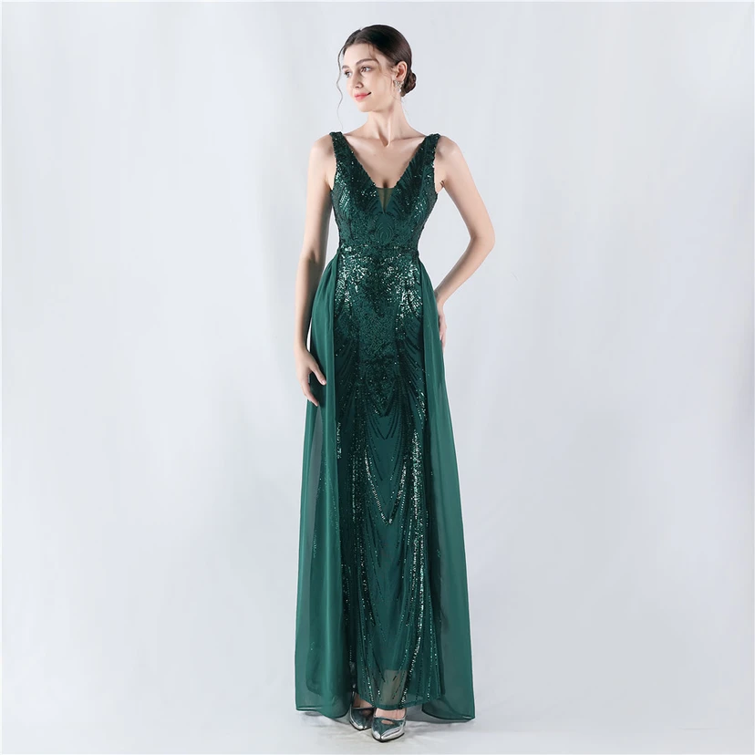 Paillettenbesetzte Blumen auf der Rückseite, Perlenstickerei mit Cape, Abendkleid für die Jahreshauptversammlung view 11