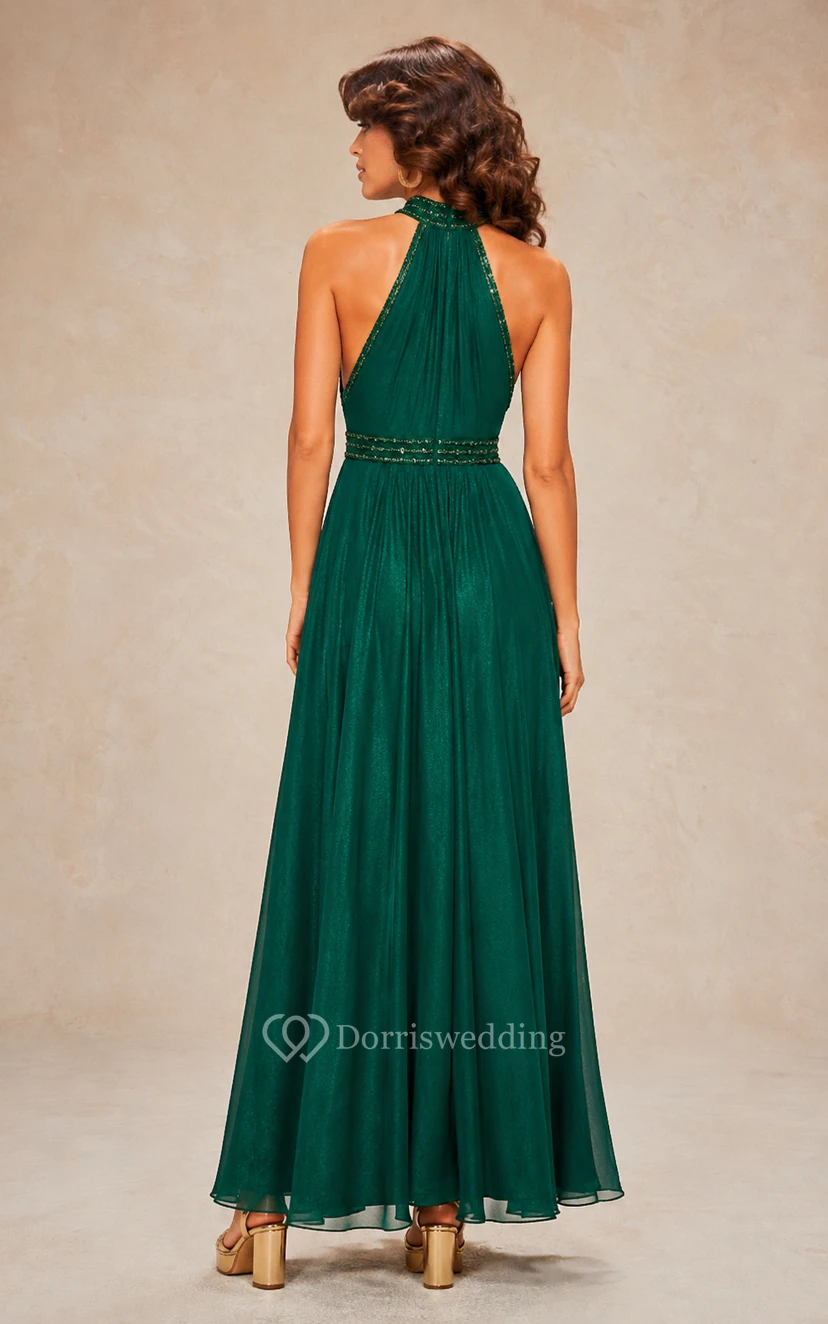 A-Linien-Brautjungfernkleid aus Chiffon mit Neckholder und Perlenstickerei view 2