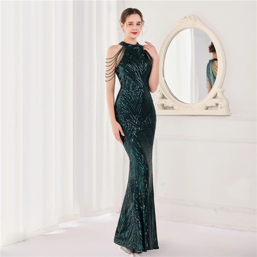 Robe de soirée élégante à col halter et sequins, allure de reine, style banquet, longue robe de soirée sirène à sequins, style star, glamour et décontracté. view 46