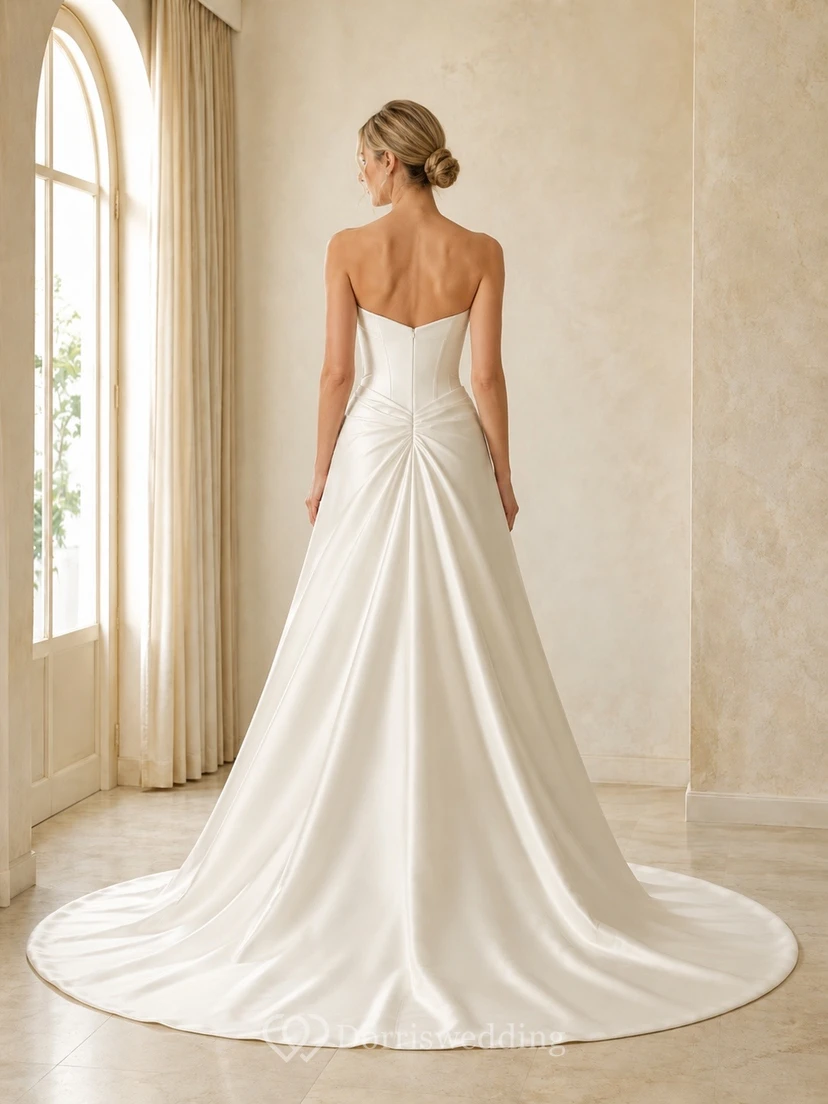 Sheath Draped Sweep Train Bridal Ceremony Wedding Dress Formal view 2