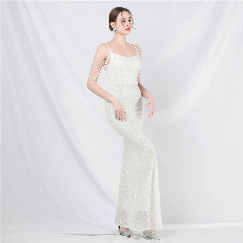 Robe de soirée longue à sequins et perles fantaisie view 48