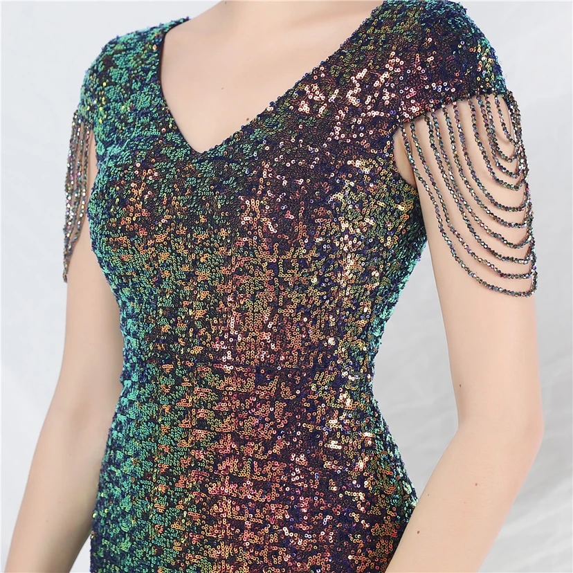A-Line Big Swing Dress Craft Sequined Long A-Line Evening Dress view 25