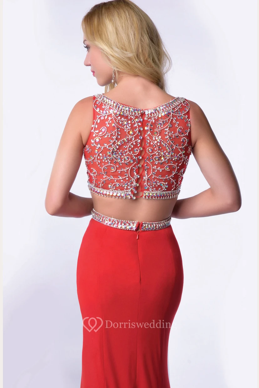 Two Piece Sleeveless Chiffon Homecoming Dress Featuring Glimmering Bodice view 2