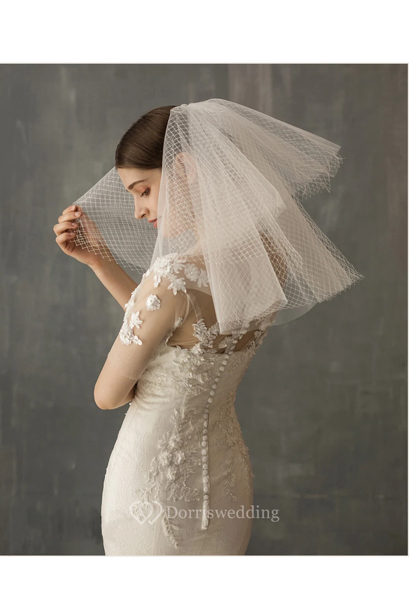 Chic White Two Layer Tulle Shoulder Veil view 2