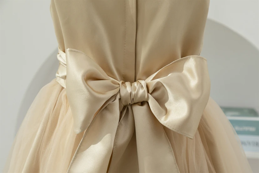 Two-Tone Satin A-line Short Tulle Floral Flowergirl Dress with Petals view 7