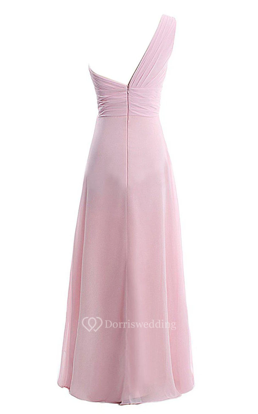 Refined One-shoulder Chiffon Dress With Ruching view 3