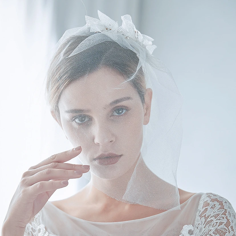 Western Style Short Bridal Veil with Sequins view 3