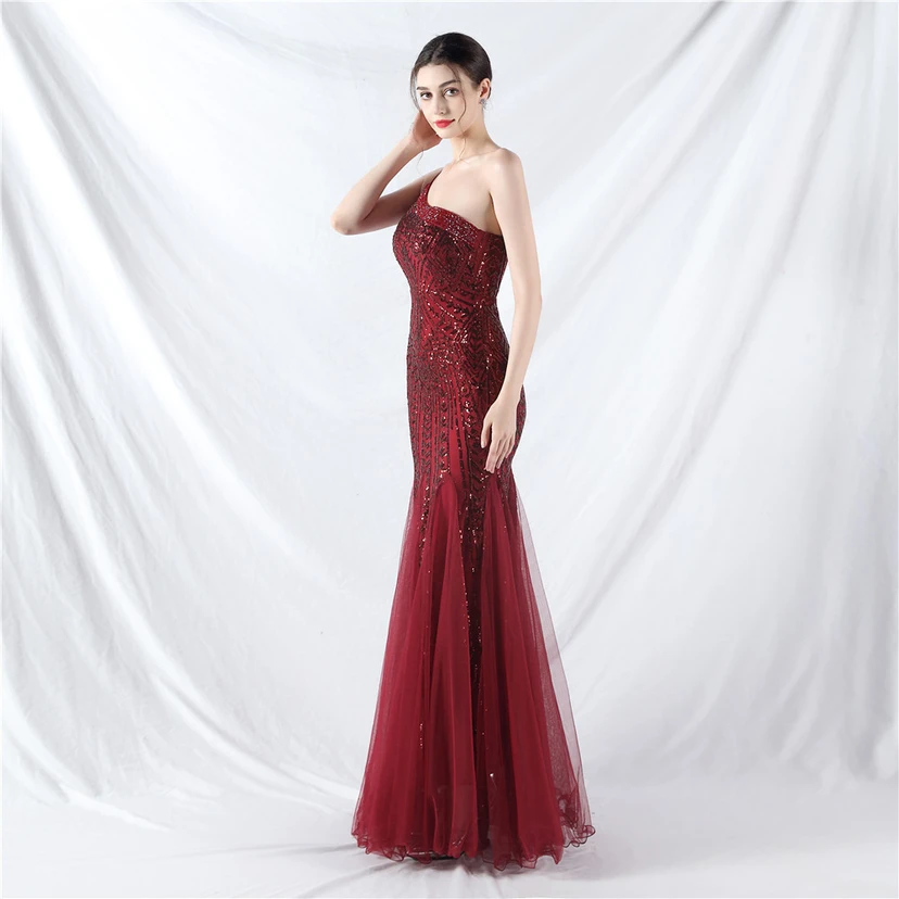 Crafted Beaded Positioning Flower Beads Splicing Mesh Gauze High-End Evening Dress view 53
