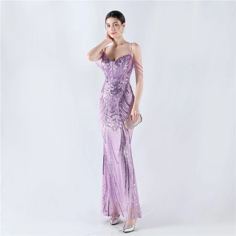 Waist-Reduced Fishbone Shaping Positioning Flower Sequined Anchor Sexy Beaded Suspender Evening Dress view 55