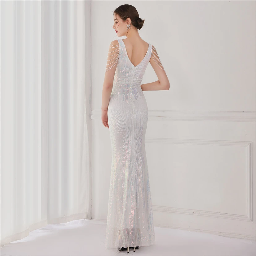 Vestido largo de lentejuelas con cola de pez, ideal para eventos, banquetes, eventos de celebridades y eventos de moda. Vestido de noche con etiqueta para modelos de automóviles. view 24