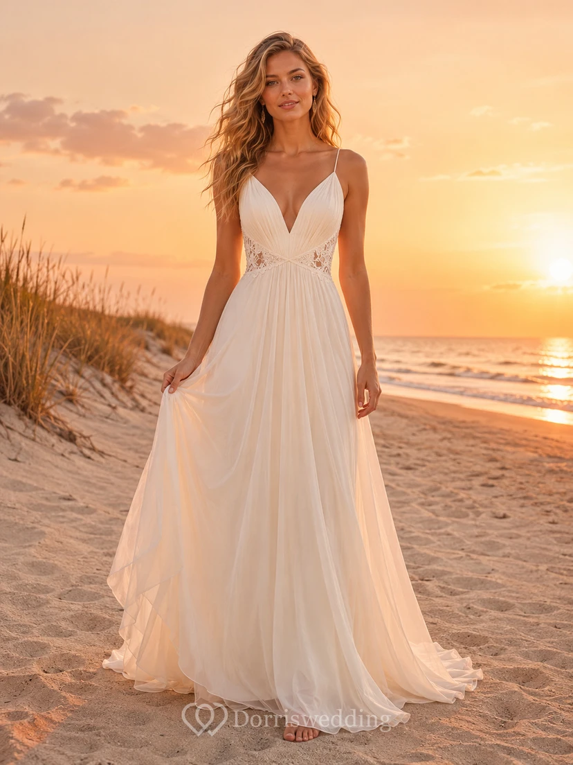 Spaghettiträger-Chiffon-Strandkleid im Boho-Stil