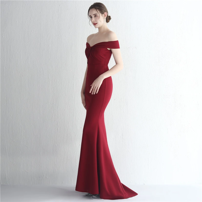 Vestido largo de satén ajustado de un solo hombro para cenas de celebridades, con falda de cola de pez ajustada, vestido de exhibición para modelos de autos de boda view 10
