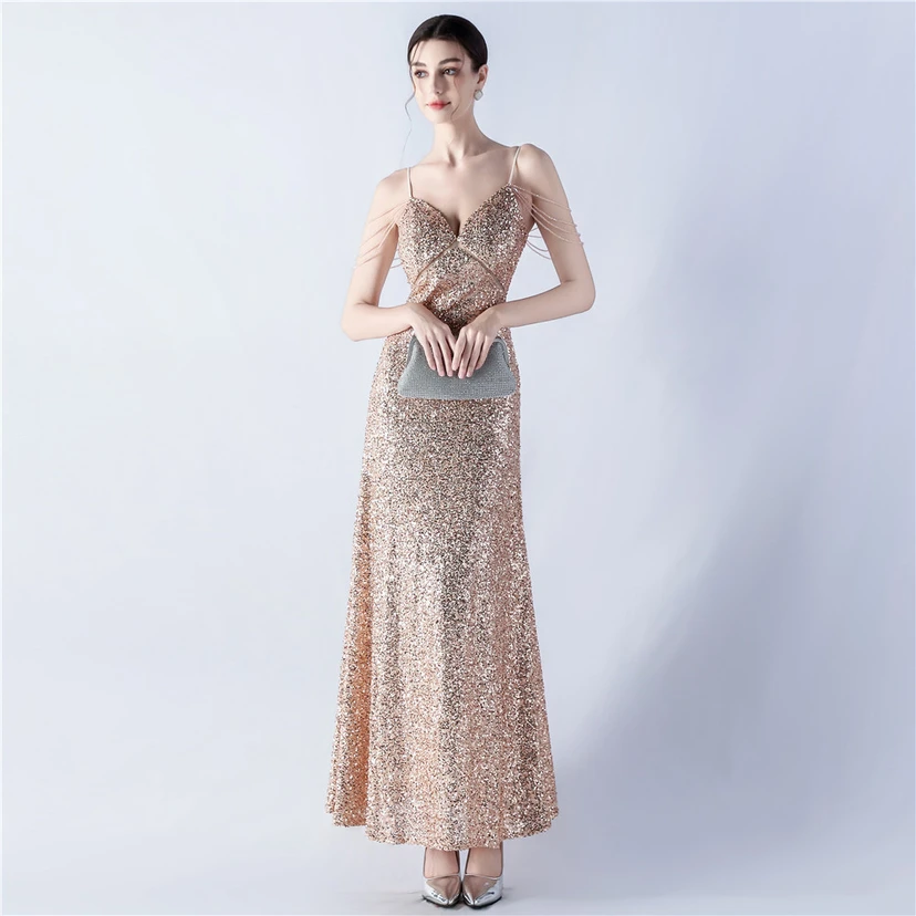 Sling A-Line Large Swing Mesh Sequin Evening Dress view 42