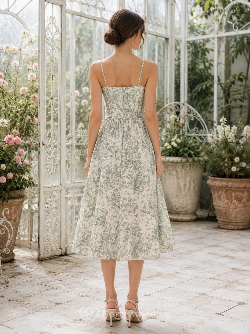Vestido midi verde de tirantes finos para fiestas en el jardín view 2