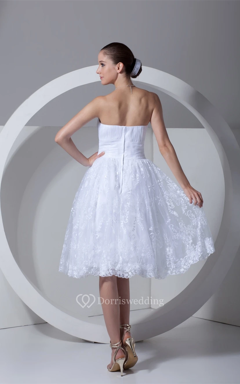 Romantic Satin Appliqued Sleeveless a Line Strapless Short Wedding Dresses view 8