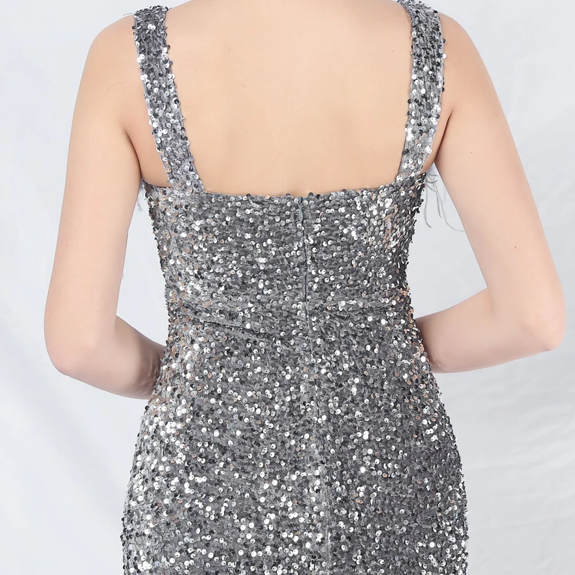 Craft Ostrich Feather Velvet Sequined Evening Dress view 34