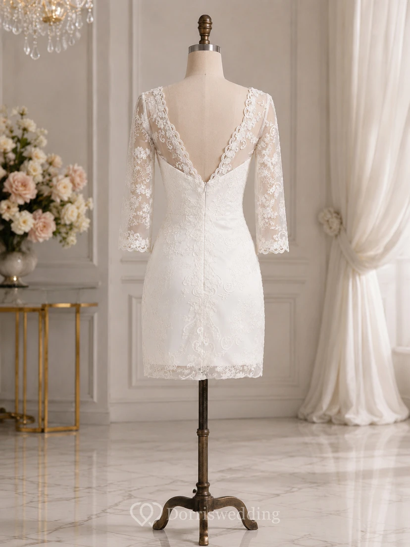 Vintage Half-Sleeve Short Dress With Lace Overlay view 9