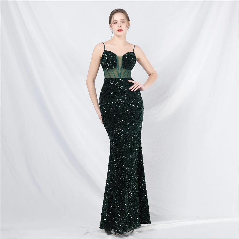 Palace Style Heavy Fishbone Waist Mesh Sequined High-End Evening Dress video preview