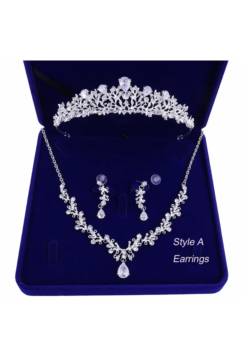 Bridal Accessory-Crown Necklace Earrings/Earclips Set
