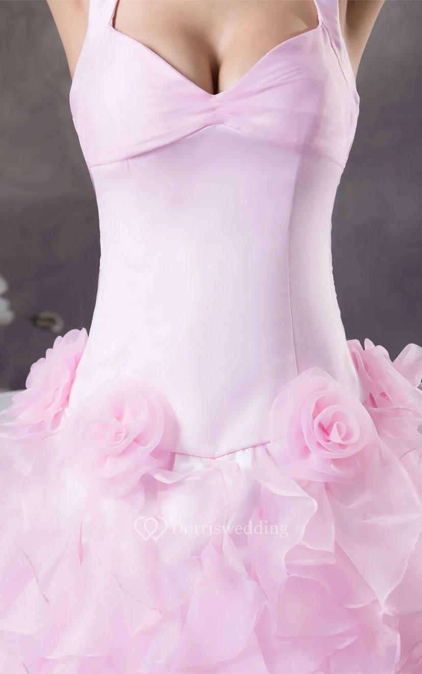 Pastel Ruffled Front-Split Halter and Dress With Flower view 3