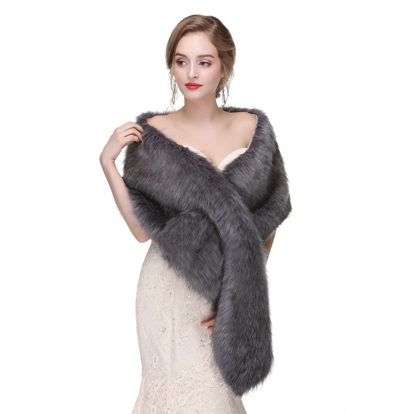 Bridal Winter Warm Wool Cape Fur Wedding Dress Fox Fur Waistcoat view 35