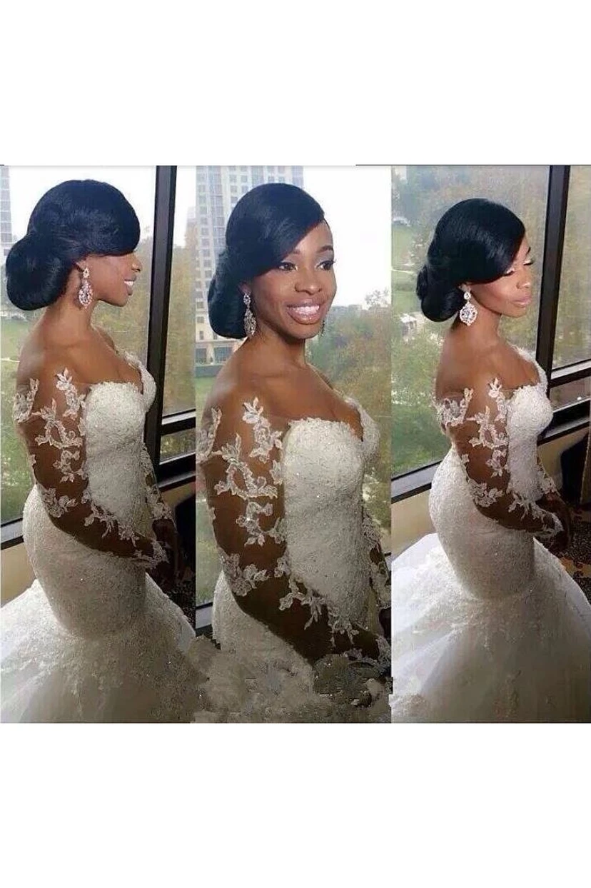 Glamorous Off-the-shoulder Long Sleeve Mermaid Wedding Dress With Appliques view 2