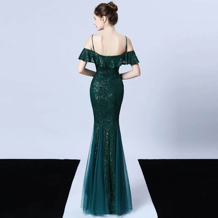 Robe de soirée élégante à franges et sequins en fil de polyester, style sirène, idéale pour un banquet ou une occasion spéciale automne. view 39